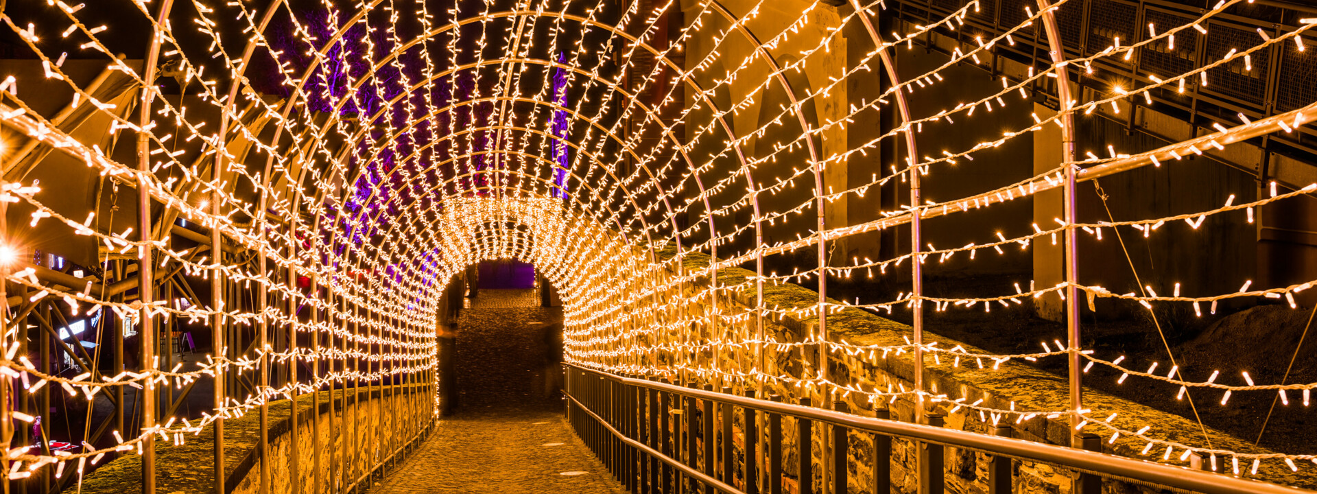 Christmas Garden Koblenz 2021_Der Zaubergang©Christmas Garden-Michael Clemens.jpg © Christmas Garden, Michael Clemens Künstlicher Tunnel aus Lichterketten im Christmas Garden auf der Festung Ehrenbreitstein © Christmas Garden, Michael Clemens